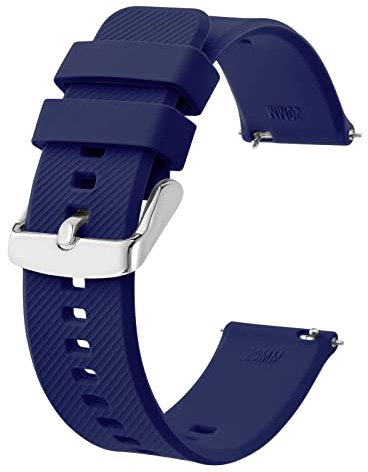 BISONSTRAP Bracelet de Montre 22mm, Bracelets de Montre en Silicone à Dégagement Rapide pour Hommes Femmes (Bleu Foncé, Boucle Argent)