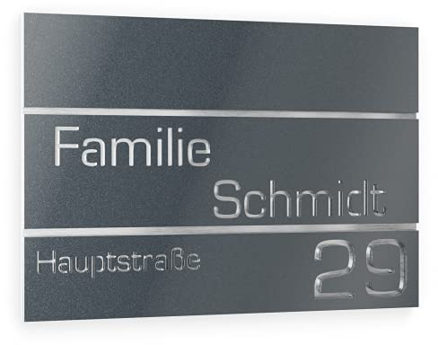 GRAVIERS DESIGN Número de Casa Exterior Personalizable de Acero Inoxidable. 160 x 110 mm en Gris antracita metálico Resistente a la Intemperie. Para Puertas y Portales. [Made in Germany]