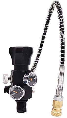 Owfeel M18 x 1,5 DIN-Ventil-Scuba-Adapter mit Manometer, PCP-Scuba-Tankventil 4500 psi Arbeitsdruck mit 55,9 cm langem schwarzem Schlauch für Lufttank, PCP-Luftgewehr, Paintball und HPA-Tank