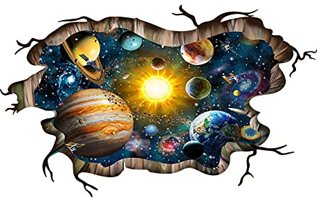 3D Gebrochen Blau Kosmisch Galaxie Wandabziehbilder, Magie Milchstraße Äußerer Raum Planet Wandaufkleber, Kreative Sterne und Sonnensystem Tapete für Kinder Jungen Boden Decke Wohnzimmer