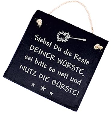 Toilettenschild WC Schild - Siehst Du die Reste Deiner Würste, nutz die Toilettenbürste! Schiefertafel 11 x 11 cm