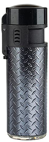 Sturmfeuerzeug Metal Plate Label Jet Flame Feuerzeug mit Schutzkappe für Camping Outdoor Turbo Feuerzeug Jetflamme absolut windfest regulierbar wiederbefüllbar (Schwarz - 1 Feuerzeug)