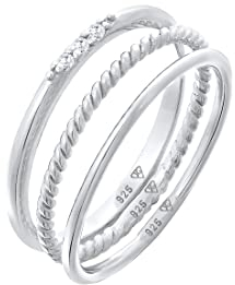 Elli Ring Damen Stacking Basic 3er Set mit Zirkonia Kristallen in 925 Sterling Silber