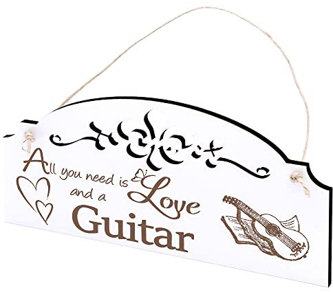 Schild Gitarre mit Notenbuch Deko 20x10cm - All you need is Love and a Guitar - Holz Wanddeko Dekoration Wand