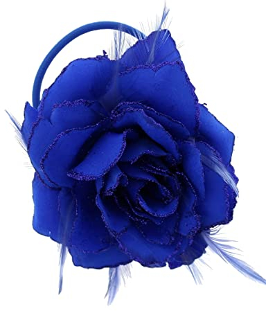Topkids Accessories Rose Flower Hair Clip Hairband Brooch Safety Pin Hairpin Floral Corsage Fascinator Hair Band Aligator Beak Grip for Women & Girls Wedding Prom Party Special Occasion (Royal Blue)