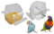 2 Pack Bird Feeders for Cage No Mess Parakeet Food Bowl with Cover Clear Hanging Parrot Water Dispenser Perch Cup Waterer Bird Dishes Seed Cage Cups Slot Replacement Feeder Bowls