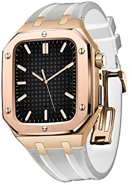 CZKE Para Apple Watch 44/45mm Mod Kit Accesorios, Correa De Silicona De Repuesto Compatible con IWatch SE/4/5/6/7 Series Rose Gold Case (Color : White, Size : 44MM FOR 6/5/4/SE)