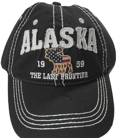 Qualität Ballkappe Hut Alaska Baseball Cap verstellbar dunkelgrau Amerikanische Flagge Elch, Schwarz, Einheitsgröße