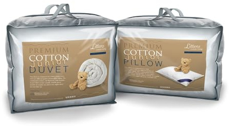 Littens 10.5 Tog Ultimate Winter Warm Junior Cot Bed Size Premium Cotton Duvet Quilt 230TC Cotton, Dual Blend Microfibre Filled, Box Stitching, Gold Piped Edge, Kids, Toddler (120cm x 150cm)