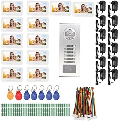 Pssopp Videocitofono, Citofono da Appartamento Vivavoce Visione Notturna Ad Alta Definizione 100-240V per 12 Famiglie (Spina UE)