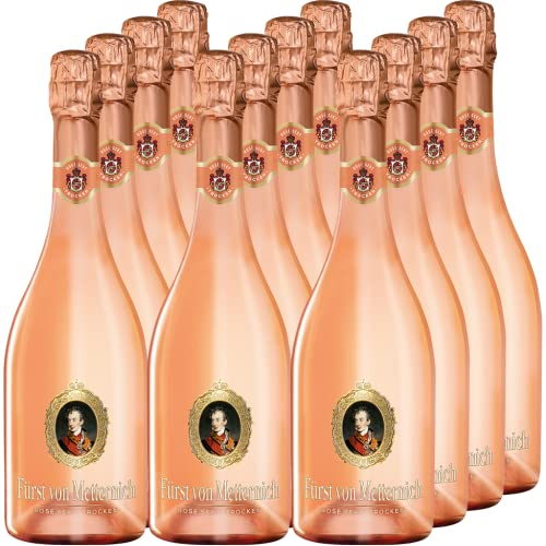 Fürst von Metternich Rosé Sekt, Trocken, Dry (9x0,75l) Premium Sekt aus traditionellen deutschen Lagen
