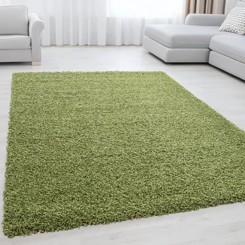 Miovani Hochflor Teppich 240 x 340 cm Grün - Besonders weicher Shaggy Teppich in vielen Farben & Größen für Dein gemütliches Zuhause - Teppich Wohnzimmer & Schlafzimmer