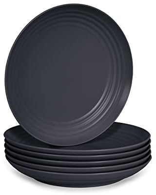 Juego de 6 Piezas de Vajilla Classic en Plástico Duro Reutilizable e Irrompible para Fiestas y Eventos. Grafito (Llanos 20 cm)