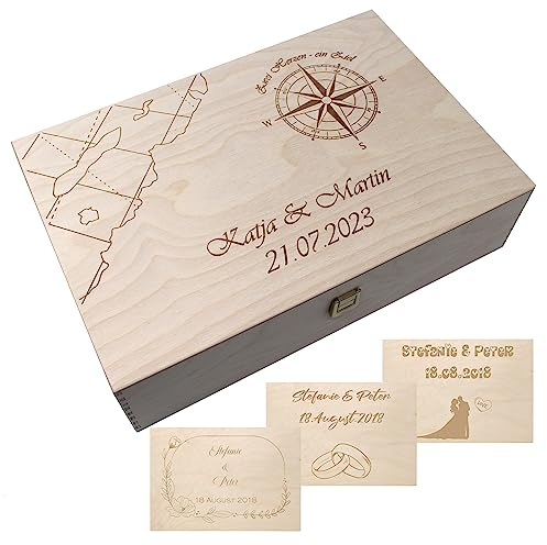 Generisch Erinnerungsbox Hochzeit personalisiert, Erinnerungskiste mit Namen und Hochzeitsdatum, mit persönlicher Gravur für das Brautpaar, Aufbewahrungsbox als Hochzeitsgeschenk (natur XL)