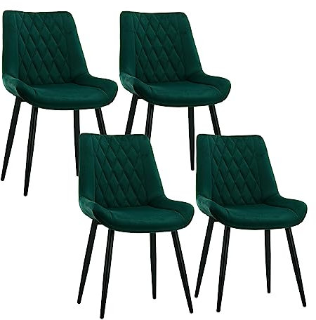 CLIPOP Esszimmerstühle, Küchenstühle, Wohnzimmerstühle, Polsterstühle mit Rückenlehne, für Esszimmer, Küche, Wohnzimmer, Büro, Sitzfläche aus Leinen, Metallbeine (Samt Grün, 4er Set)