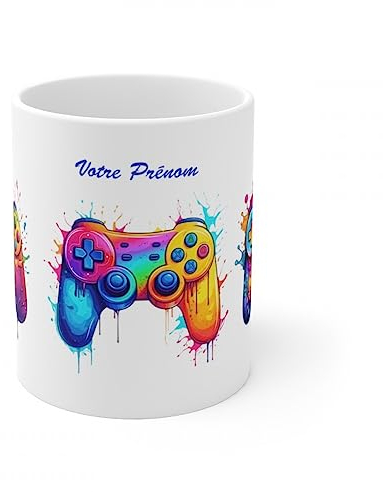 Jm-Déco Mug personnalisé personnalisable Manettes plays avec prénom ou petit texte - Idée cadeau - Mug original pour Enfant ou Adulte (Manettes)