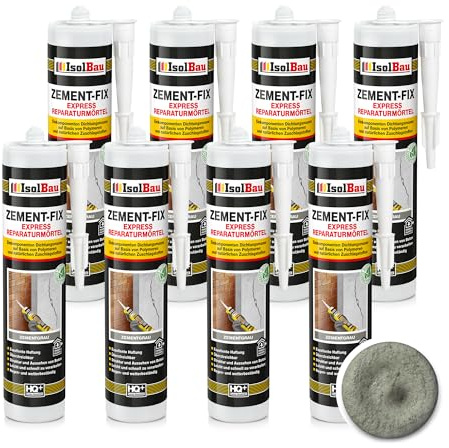 Isolbau Zement-Fix 8 x 300 ml Zementgrau Express Reperaturmörtel - Dichtungsmasse für Fugen & Risse im Innen- & Außenbereich, Kartusche