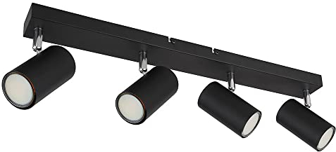 Deckenstrahler Deckenleuchte Spot 4 flammig schwarz Deckenlampe Wohnzimmer modern, schwenkbare Strahler, Metall, 4x GU10, LxBxH 56x6x12