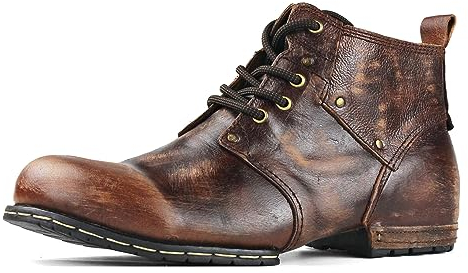 OSSTONE Marrone retrò Stivali da moto per uomo Caviglia camminare moda Lace-Up Pelle Chukka Stivali Uomo Scarpa Casual OS-6015-2-Marrone retrò-10-R