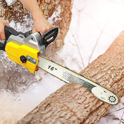 HshDUti Motosierra eléctrica de 16 pulgadas con cable de 2200 W de alta potencia, cortador de madera, sierra eléctrica de mano de alta dureza para cortar árboles y cortar leña, pulverizador de aceite