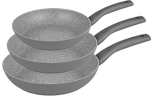 Original Michelino Premium Pfannenset 3 tlg + Gratis Posten Anker Rezeptbuch I 20/24 / 28 cm Bratpfannen I Induktion geeignet I Pfanne I Pfannen I Antihaftbeschichtung (3 tlg GRAU)