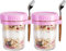 ALINK 2 Pack Overnight Oats Jars, Overnight Oats Container with Lid and Spoon, 10 oz Cereal, Milk, Vegetable and Fruit Salad Storage Container with Measurement Marks (purple)