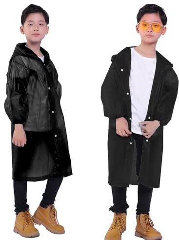 HLKZONE Rain Ponchos for Kids, [2 Pack] Reusable Raincoats for Boys and Girls Waterproof Kids Rain Jacket Rain Gear with Hood