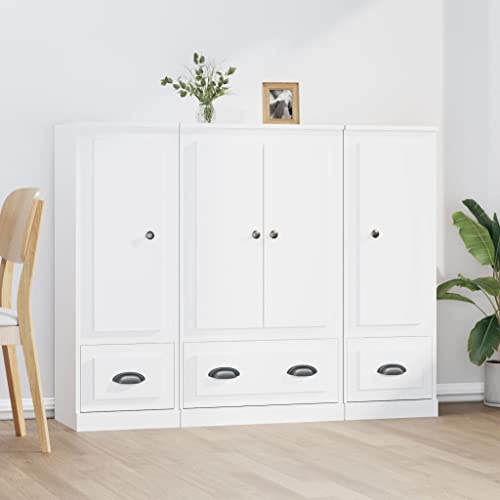 CKioict Mehrzweckschrank Freistehender Akzentschrank Aufbewahrungsschrank Highboards 3 STK. Weiß Holzwerkstoff für Schlafzimmer & Wohnräume & Büro