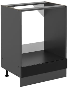 Vicco Armario para Horno Empotrado R-Line, Negro Brillo Intenso/Antracita, 60 cm sin encimera