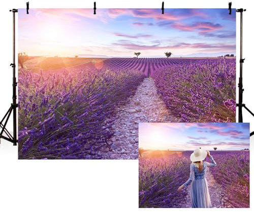 MEHOFOND 7x5ft Lavender Landscape Photography Backdrop Travel Pastoral Purple Flower Field Portrait Background Banner Home Decoration Wallpaper Gift Studio Supplies
