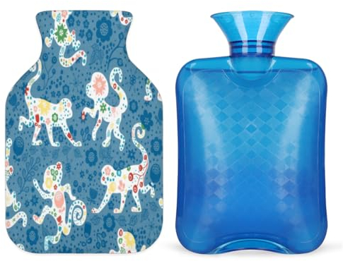 Abstrakte Affe Wärmflasche mit weichem Bezug, 1L Wärmbeutel für heiße und kalte Kompresse, Handfüße und Bettwärmer, Menstruationskrämpfe, Nacken- und Schulterschmerzlinderung