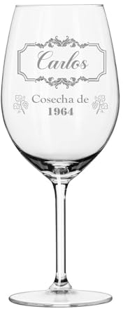 Copa de Vino Personalizada - Copa de Cristal Grabada para Vino con el Nombre o Texto que quieras - Copa regalo para cumpleaños (1, Cosecha)