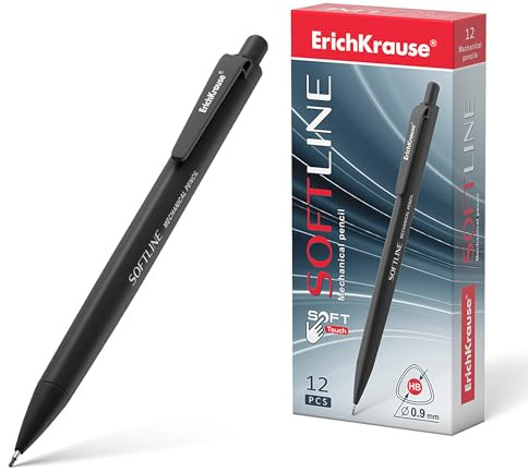 Erich Krause Druckbleistift HB 0,9mm mit Radiergummi 12 Stück Schwarz - Bleistift für Büro Schule und Hobby - Minenstift zum Zeichnen Skizzieren Schreiben