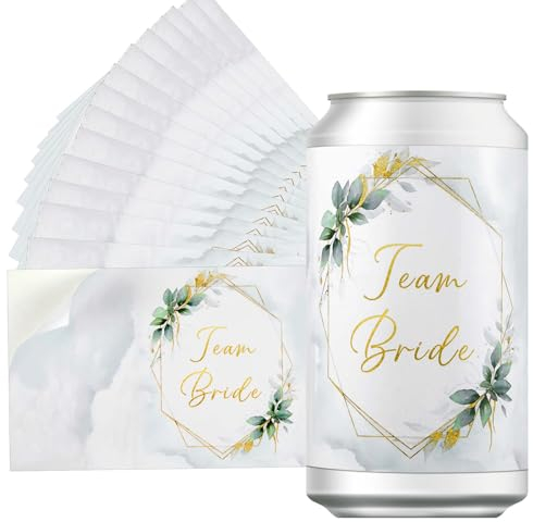Tenare 15 Stück JGA Prosecco Dosen Aufkleber Hochzeit Getränke Aufkleber Team Bride Aufkleber im Eukalyptus Team Braut Dosen Aufkleber JGA Selbstklebende Sticker für Junggesellinnenabschied Party