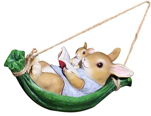 Mipcase Balançoire Lapin en Résine Ornements De Lapin en Résine Statue De Jardin Lapin Lisant Décoration pour La Maison Statue De Lapin Créatif Animal Suspendu Pendentif Succulentes