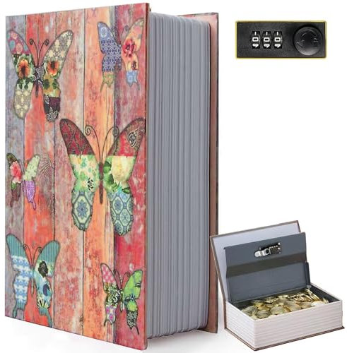 Butterfly-Büchersafe mit Zahlenschloss, Vintage-Stil, versteckter Safe für Dekoration, geheime Umleitung, Buchtresor, Aufbewahrungsbox für Zuhause, Büro, Café, Bücherregal (24,1 x 15,2 x 6 cm)