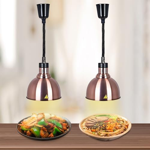 BOVDC Lampara de Calor Alimentos Cocina, Restaurante, Altura Ajustable | Suspension Lampara Calor Cocina, Lampara Calienta Platos 19/25cm Diámetro, Lamparas de Calor Hosteleria, Buffets y Cocina