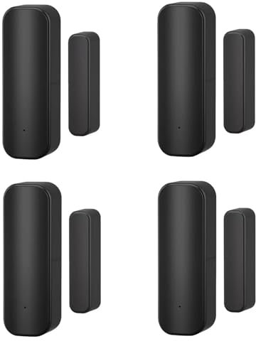BVAZTVP Sensores de puerta y ventana WiFi, detectores inteligentes de apertura y cierre de puerta para seguridad en el hogar, color negro, paquete de 4 (batería no incluida)
