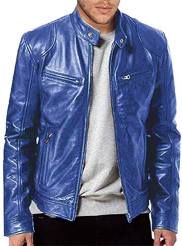 Motorradjacke Herren Retro Vintage - Kunstlederjacke Herren Sommer Lederjacke Elegant Bikerjacke Wasserdicht Echtlederjacke Mit Reißverschluss Herren-Jacken Leicht Bluson-Herren/Sommerjacke