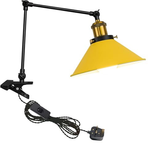 FSLiving Clip on Reading Light, Dimmable Swing Arm Desk Lamp, Industrial Clamp Lamp for Reading Bedside Bookshelf Office(TD0633-Y)