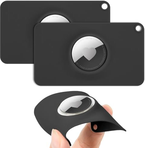 Oxanlare Porta carte di credito per Apple AirTag, flessibile e ultra sottile, custodia protettiva per AirTag e GPS, per borse, zaini, pochette (nero + nero)