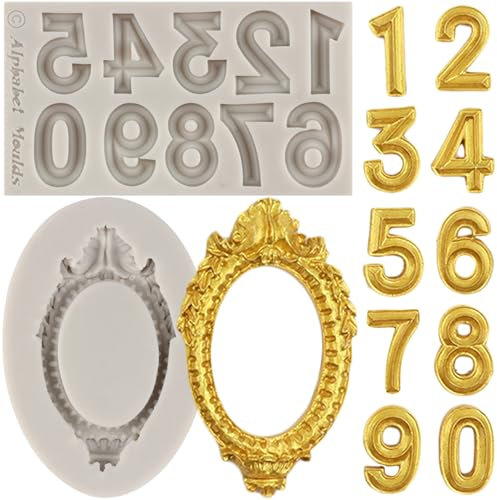 MYPRACS Photo Frame Fondant Moulds Picture Frames Silicone Mould Number Chocolate Moulds Number Mould for Sugar Cake Decorating Cupcake Topper Gum Paste Candy Polymer Clay Set of 2