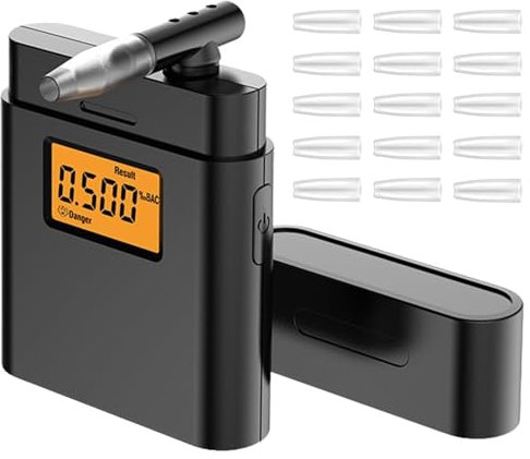 Zinueen Etilometro Portatile Certificato, Portatile Alcol Test con Display Digitale LCD, Etilometro Certificato mit Empfindlichem Halbleitersensor für den Einsatz zu Hause Oder Partys, 15 Bocchini