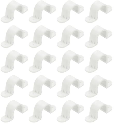sourcing map 20Pcs PVC Pipe Straps, 16mm Plastic Conduit Strap, Two Hole PVC Pipe Clips for Tube, PVC Pipes, Conduit, Cables, Wire, Cord, Light Grey