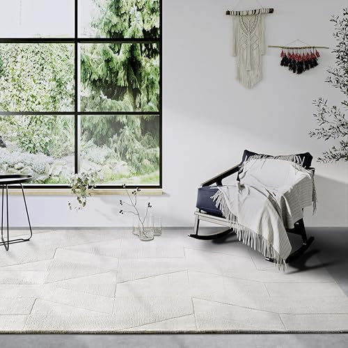 Villeroy & Boch Wollteppich Ursule - Natur Wohnzimmerteppich - Handgewebt & Natürlich - Boho Teppich Wolle für Wohnzimmer, Schlafzimmer, Esszimmer, Flur, Küche – Creme, 190x280 cm