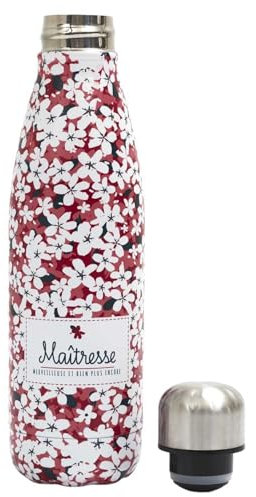 COOK CONCEPT, KA0277, Bouteille Isotherme 50 Cl Fleur Maitresse, Pratique et Élégante, Idéale pour Transporter Boissons Chaudes ou Froides, Bouchon Hermétique, Rose