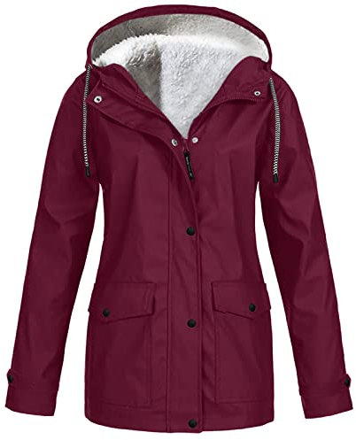 Mrat Veste Manteaux pour femme - Veste doublée en polaire - Veste imperméable coupe-vent à capuche - Parka d'hiver chaude - Coupe-vent - Tenue d'extérieur - Grande taille S à 5XL, Vin #02, L