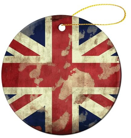 Christmas Ornaments Vintage Union Jack British Flag Ceramic Ornament Christmas Tree Decorations Circle Hanging Ornament for Christmas Trees Hanging Porcelain Ornament for Christmas