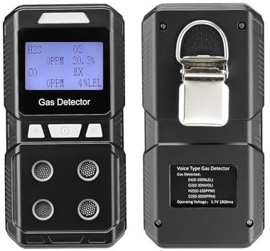 Gas Detector, Recharable Portable 4 Gas Detector Multi Gas Monitor Air Quality Tester Analyzer High Precision EX O2 H2S CO 4 in 1 Gas Meter