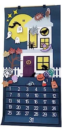 Halloween-Adventskalender, 31 Tage, Filz-Countdown-Kalender mit abnehmbaren Ornamenten für Zuhause, Wand, Tür, hängende Dekoration